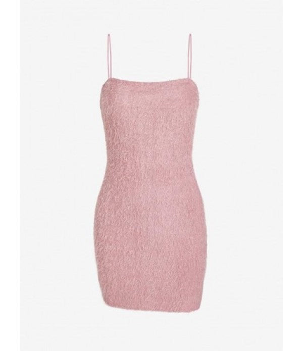 Fuzzy Bungee Strap Bodycon Dress