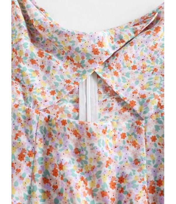 Tiny Flower Cut Out Slit Mini Dress