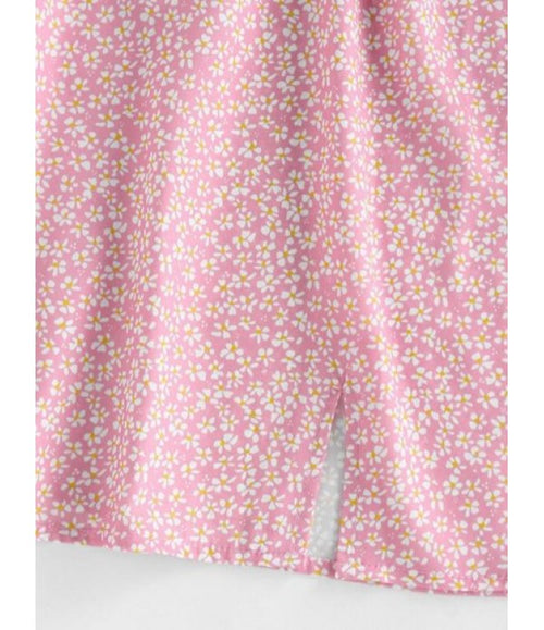 Ditsy Print Puff Sleeve Slit Mini Dress